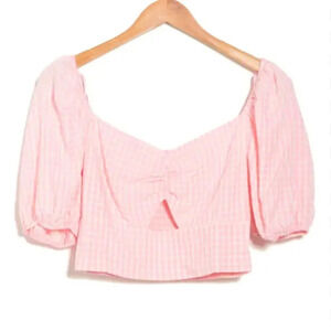 Elodie Mia Puff Sleeve Pink Gingham Crop Top (XL)